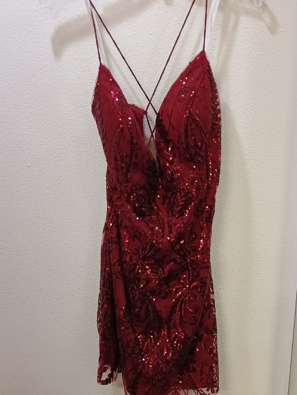 Sequined Red Spaghetti-Strap Mini Dress